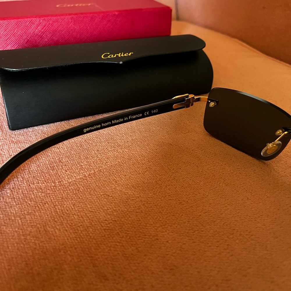 Cartier Gold and Black Rimless Sunglasses with Black Lenses - Picture 7 of 10